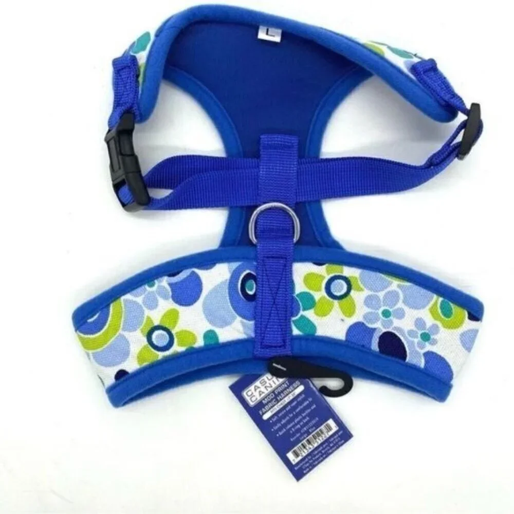 Dog Harness Casual Canine Blue Floral Mod Print Size Large New